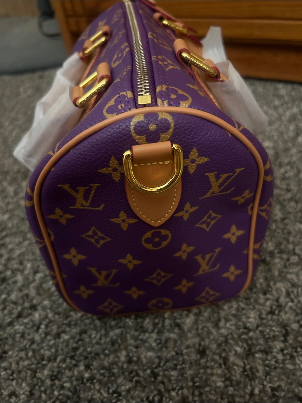 Source Unknown Purple Monogram Satchel with Tan Trim - Picture 3 of 6